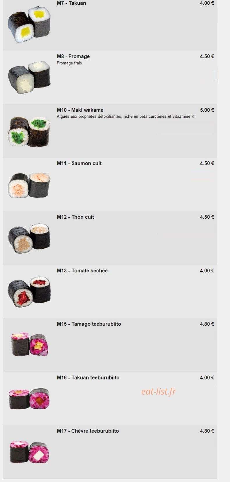 Kajirō Sushi — carte page 9
