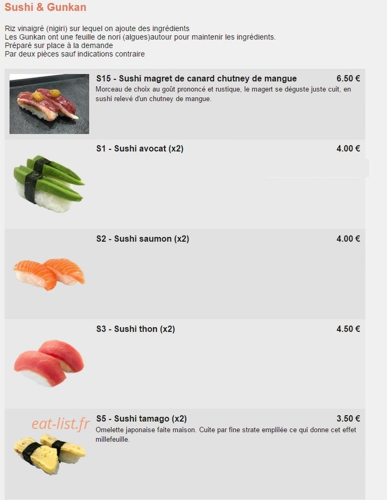 Kajirō Sushi — carte page 6