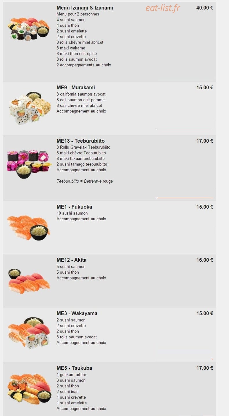 Kajirō Sushi — carte page 1