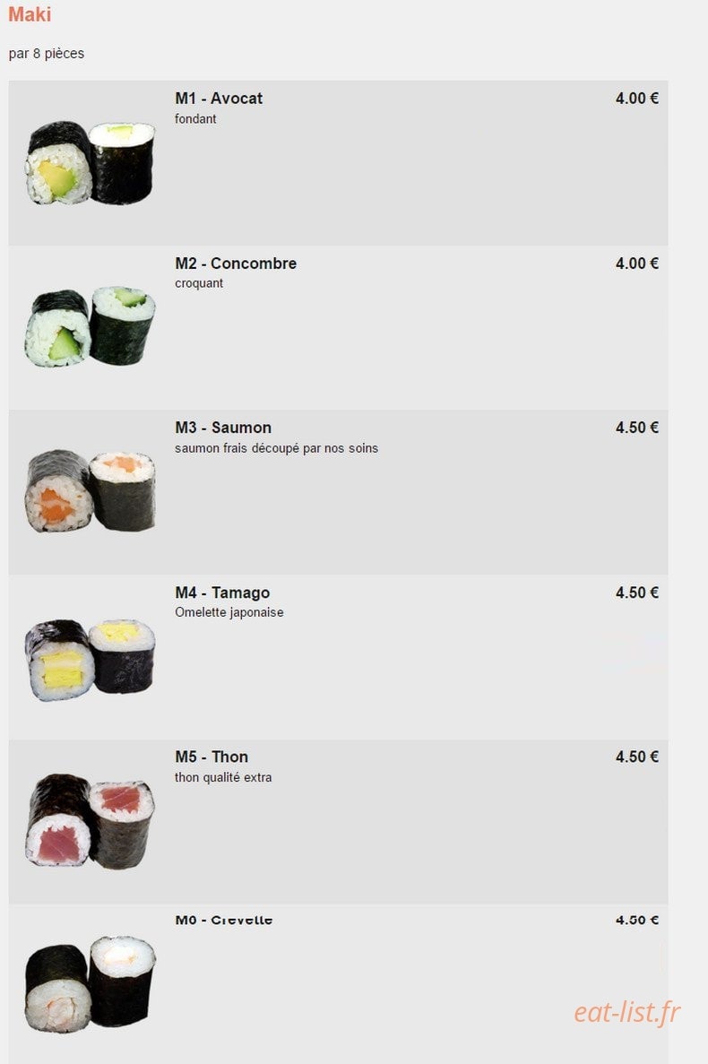 Kajirō Sushi — carte page 8