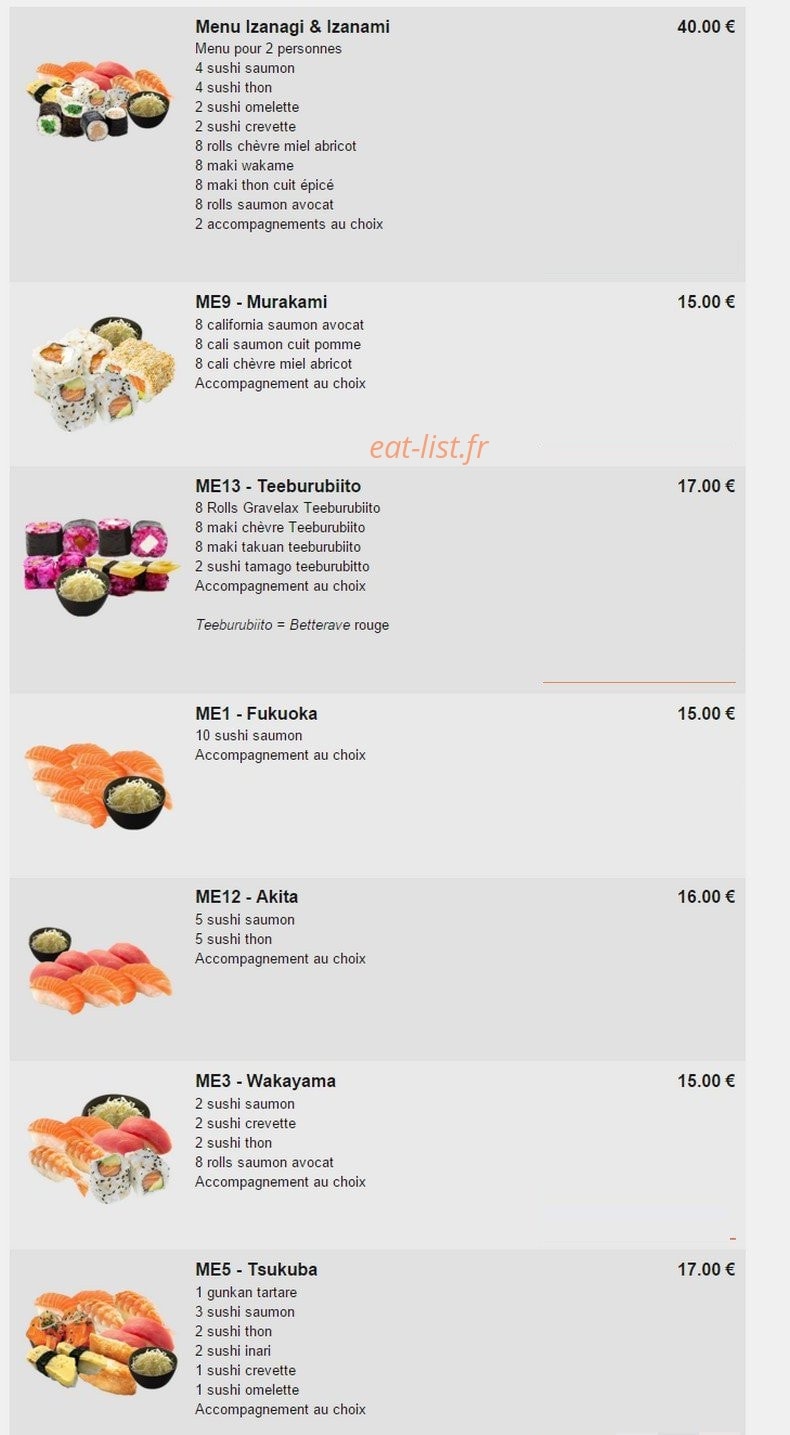 Kajirō Sushi — carte page 2
