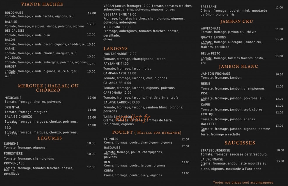 La Cabane à Pizza — carte page 1