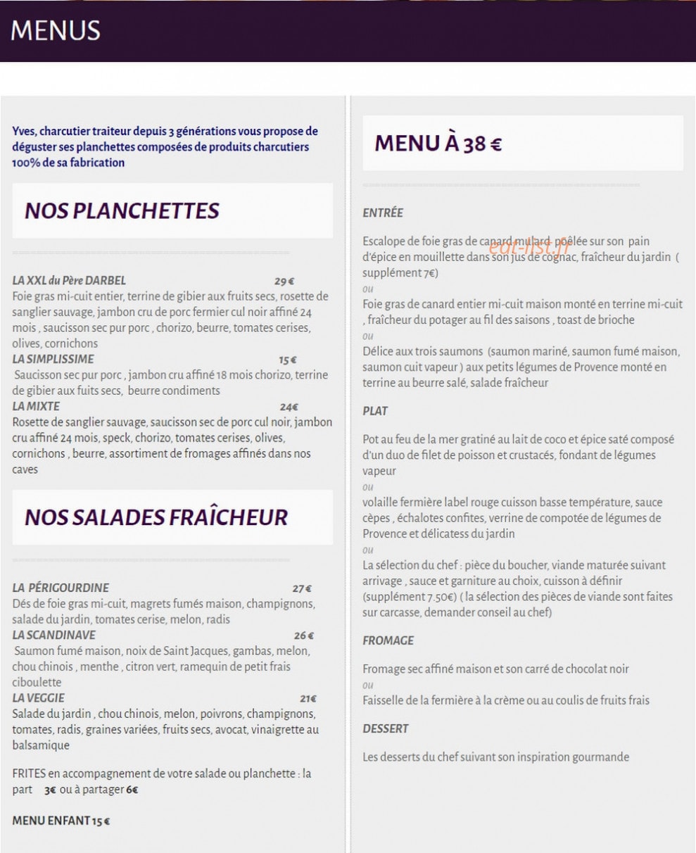 Au Père Darbel — carte page 1