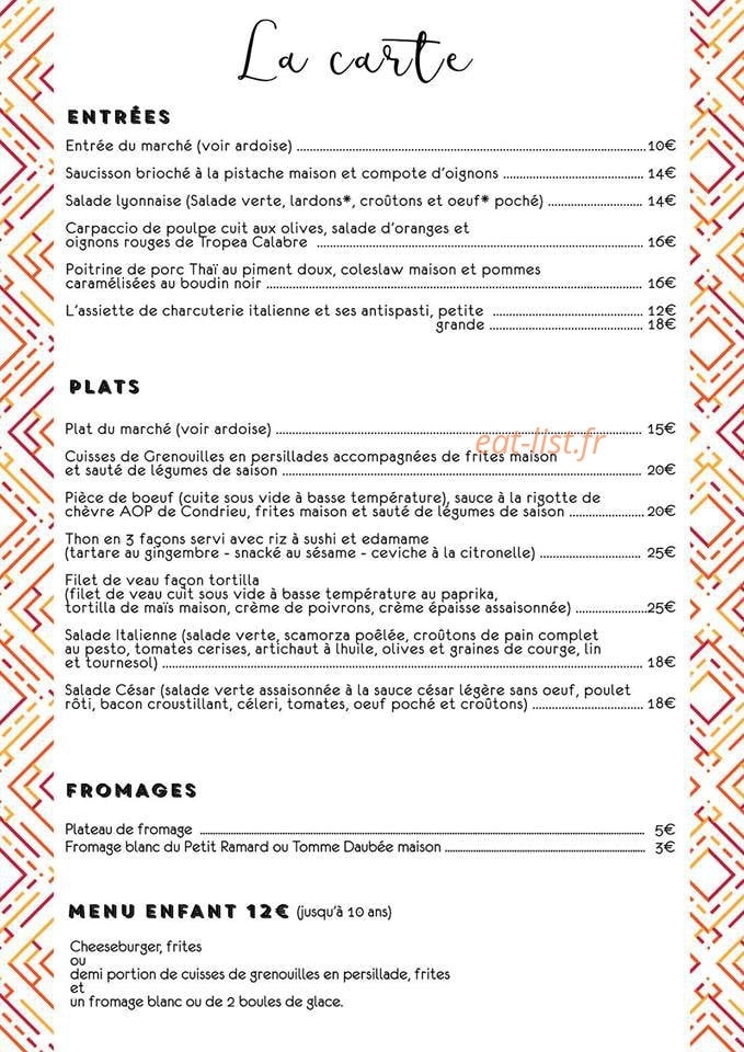 Auberge de la Source — carte page 1