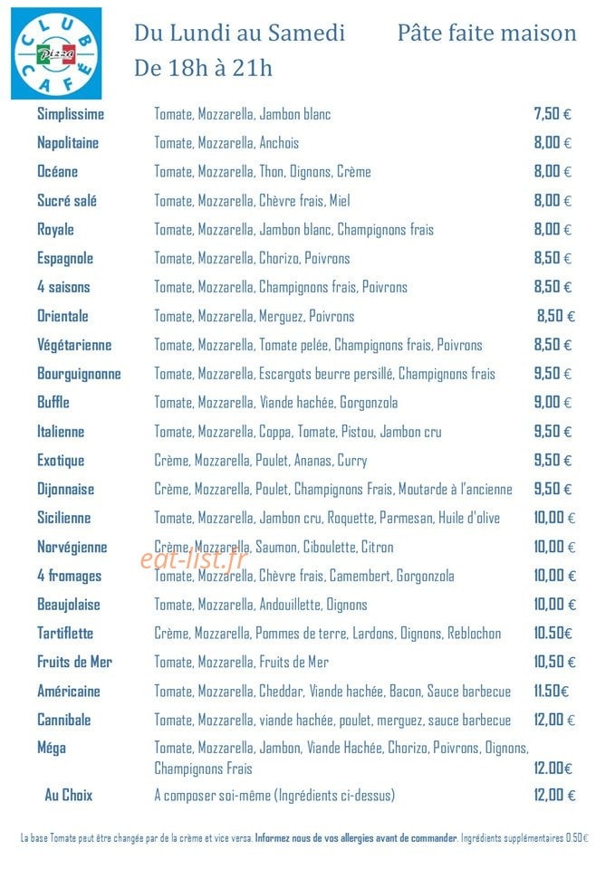 Club Café — carte page 1