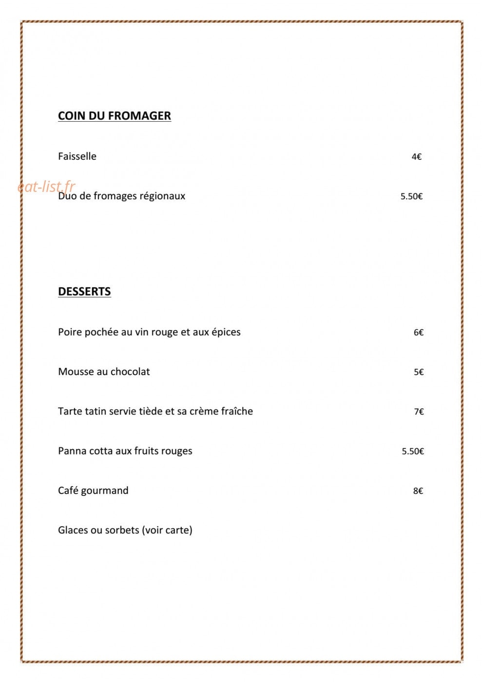 Auberge La Vigneronne — carte page 2