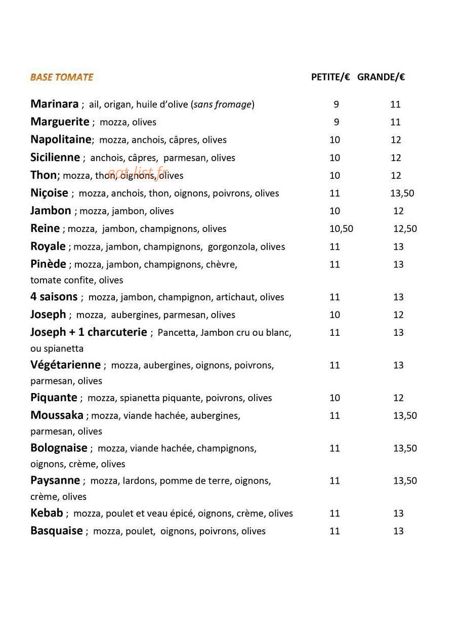 Pizzeria des Chats — carte page 1