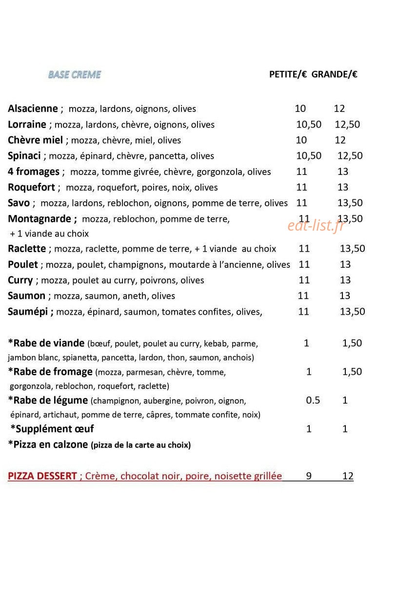 Pizzeria des Chats — carte page 2