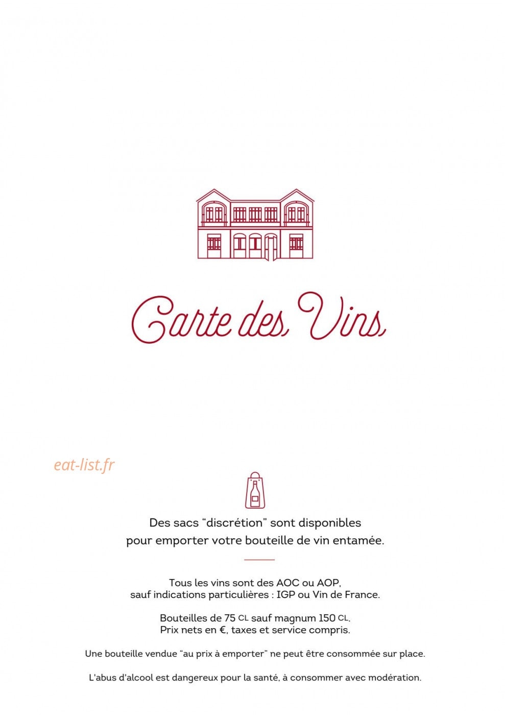 Carte et menu des vins