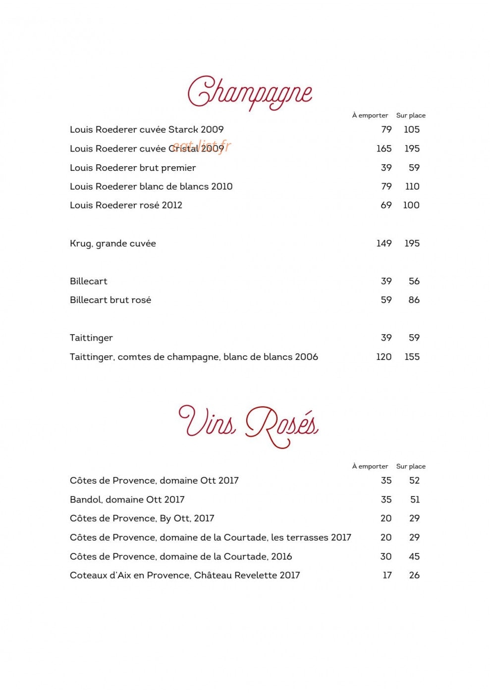 Carte et menu de Brasserie des Monts d'Or à Saint Cyr Au Mont d'Or — Extrait de vins suite