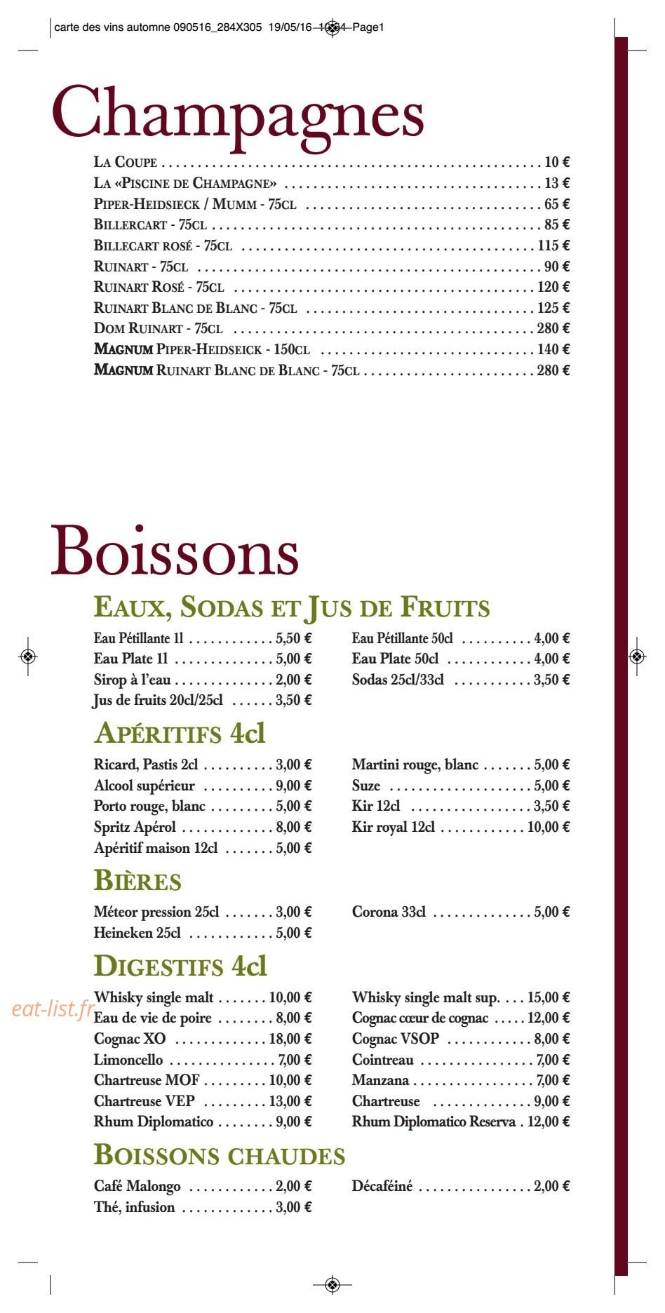 Carte et menu de Le comptoir de saint-cyr à Saint Cyr Au Mont d'Or — Les champagnes, bières,...