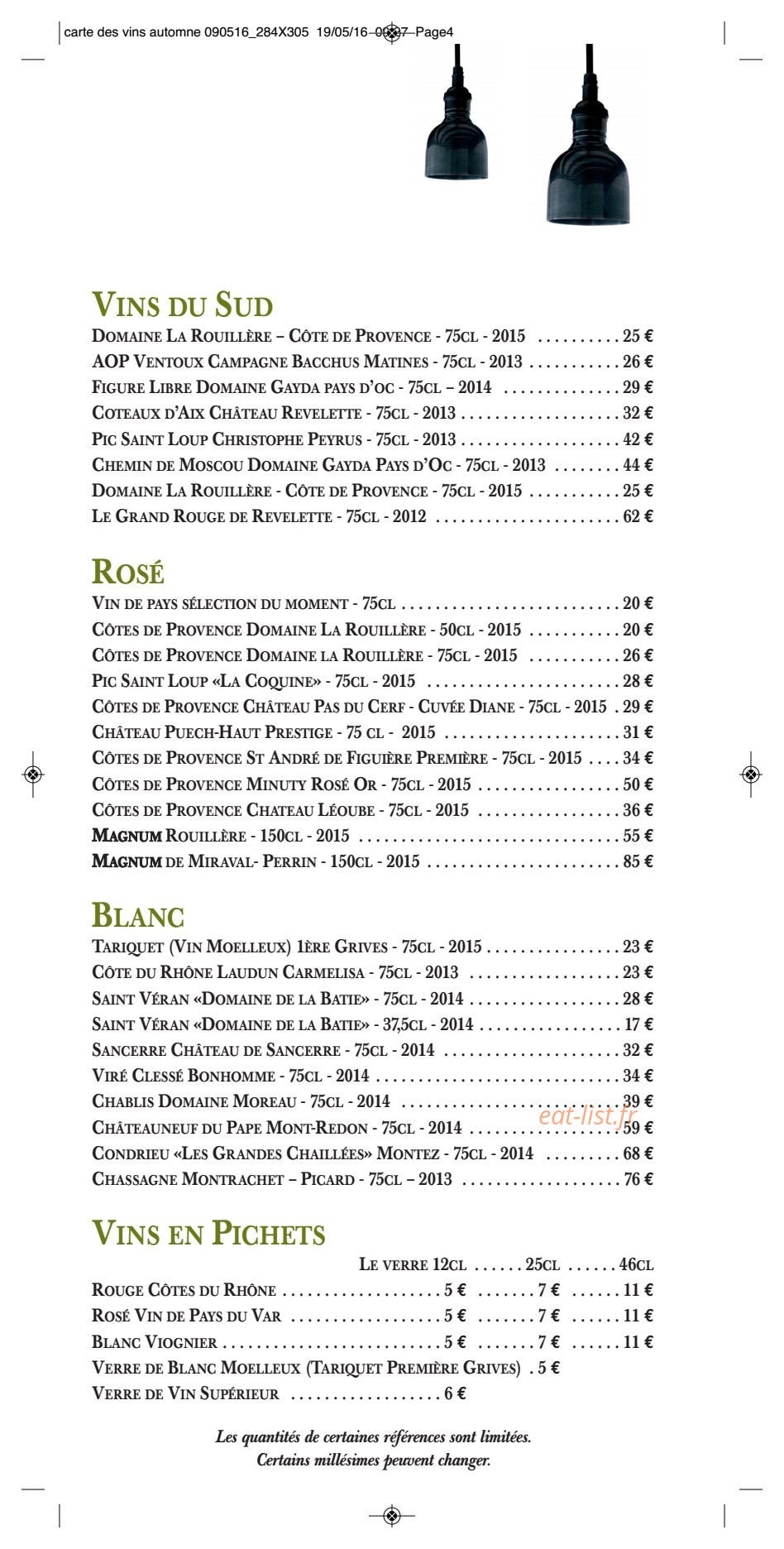 Carte et menu de Le comptoir de saint-cyr à Saint Cyr Au Mont d'Or — Les vins suite