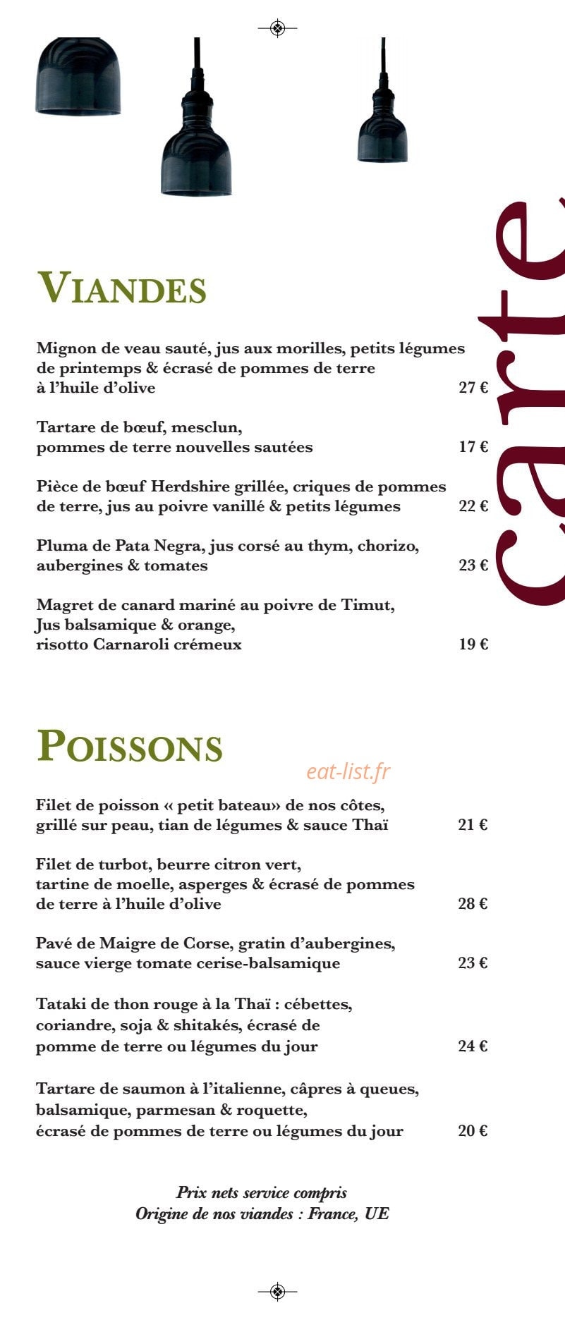 Carte et menu de Le comptoir de saint-cyr à Saint Cyr Au Mont d'Or — Les viandes et poissons