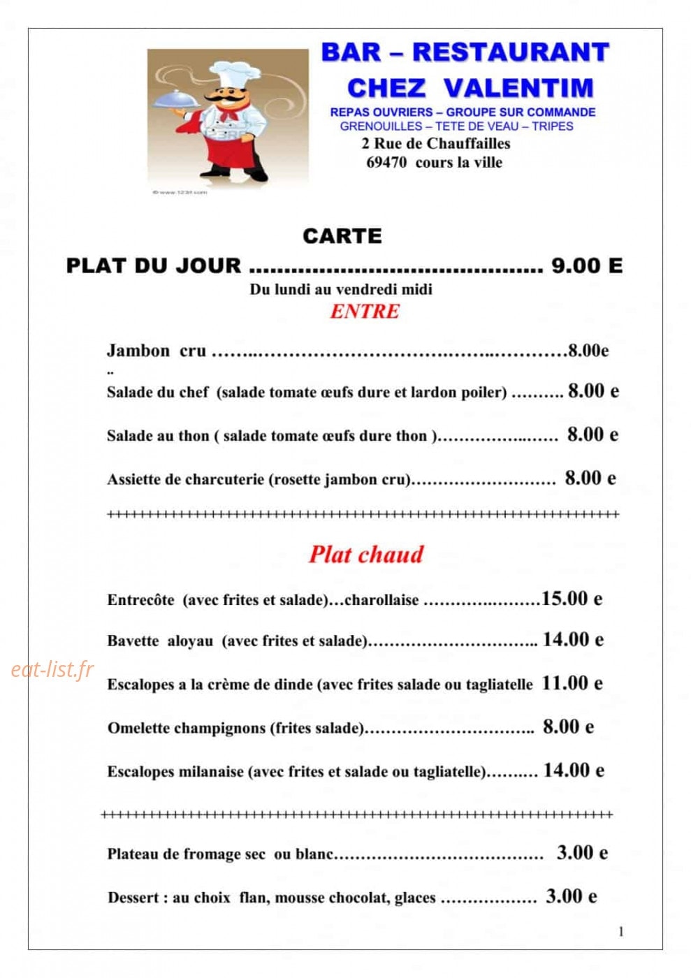 Chez Valentim — carte page 1