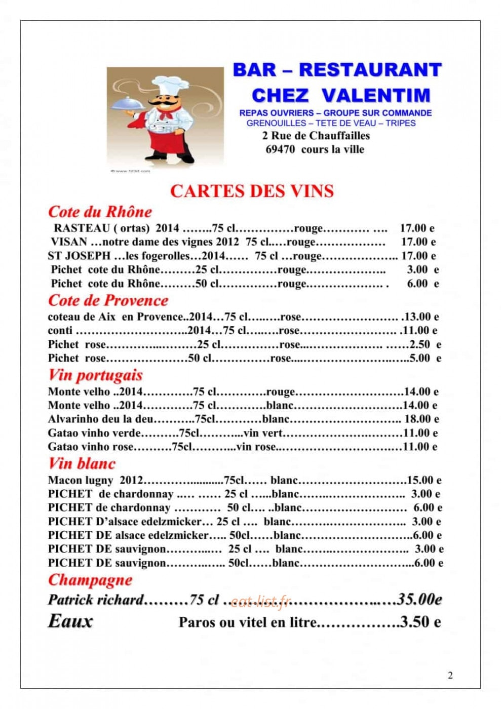 Chez Valentim — carte page 2