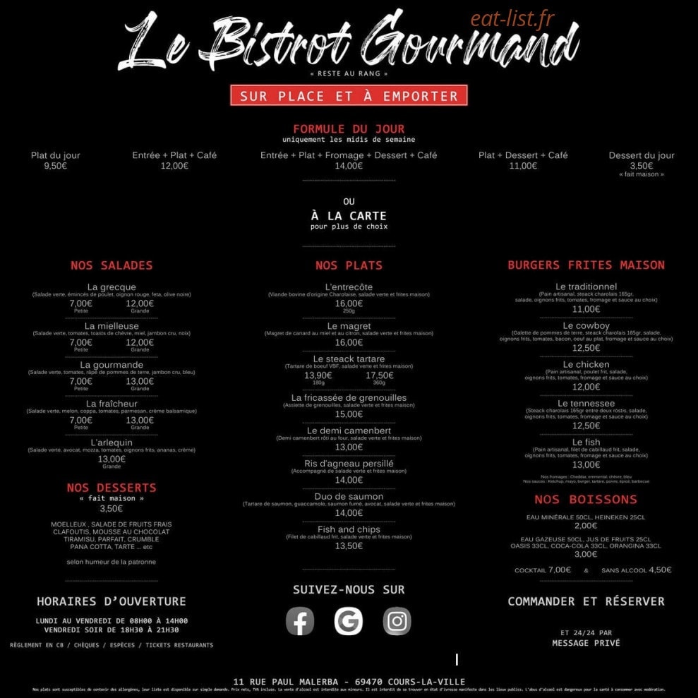 Le Bistrot Gourmand — carte page 1