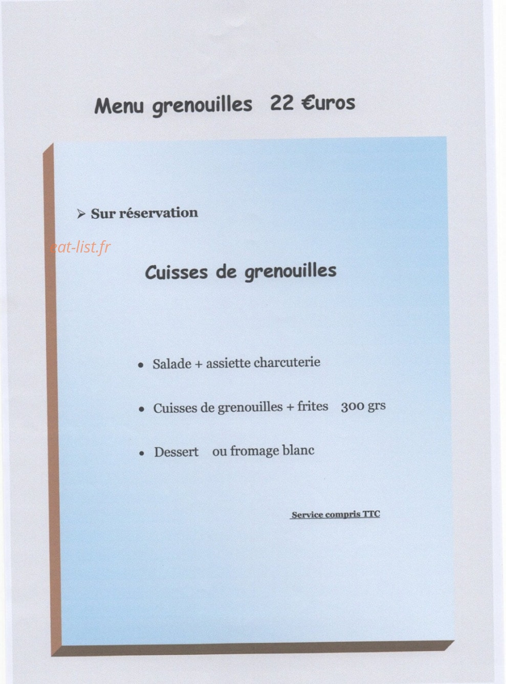 Le Petit Chalet — carte page 11