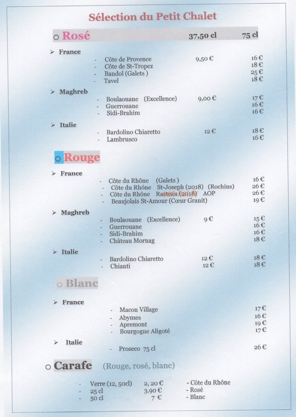Le Petit Chalet — carte page 15