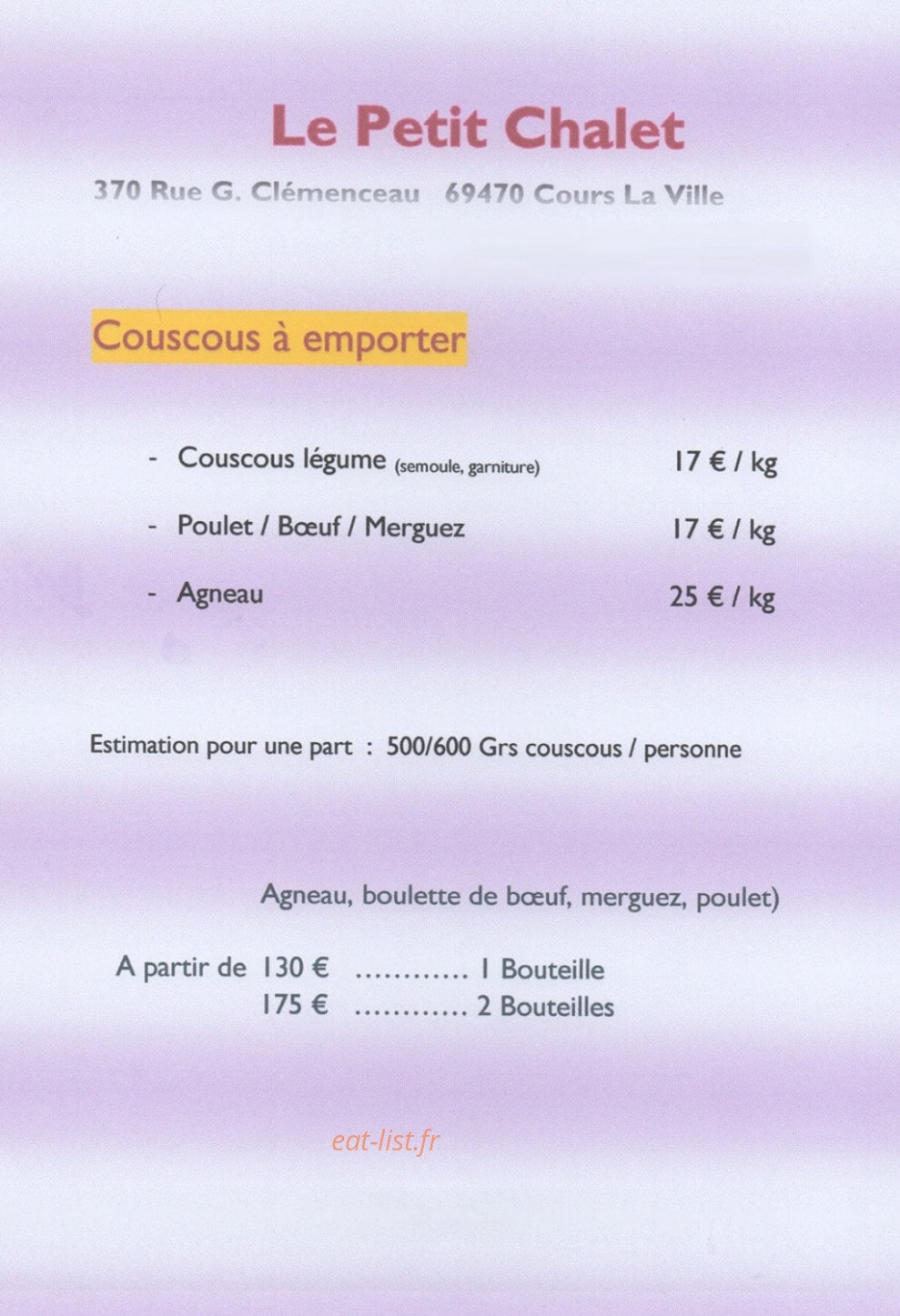 Le Petit Chalet — carte page 1