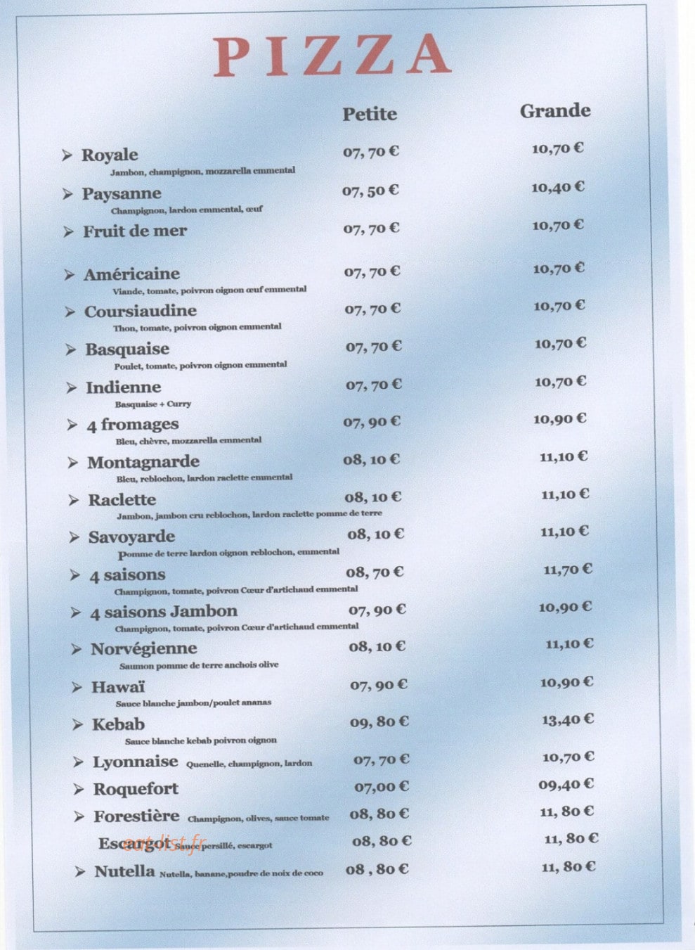 Le Petit Chalet — carte page 6