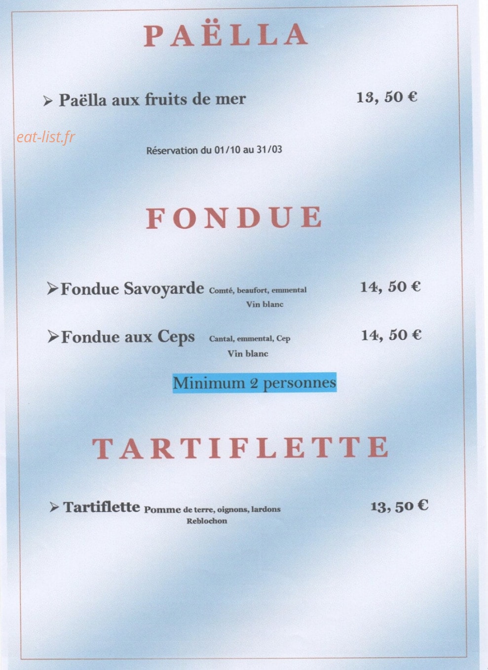 Le Petit Chalet — carte page 3