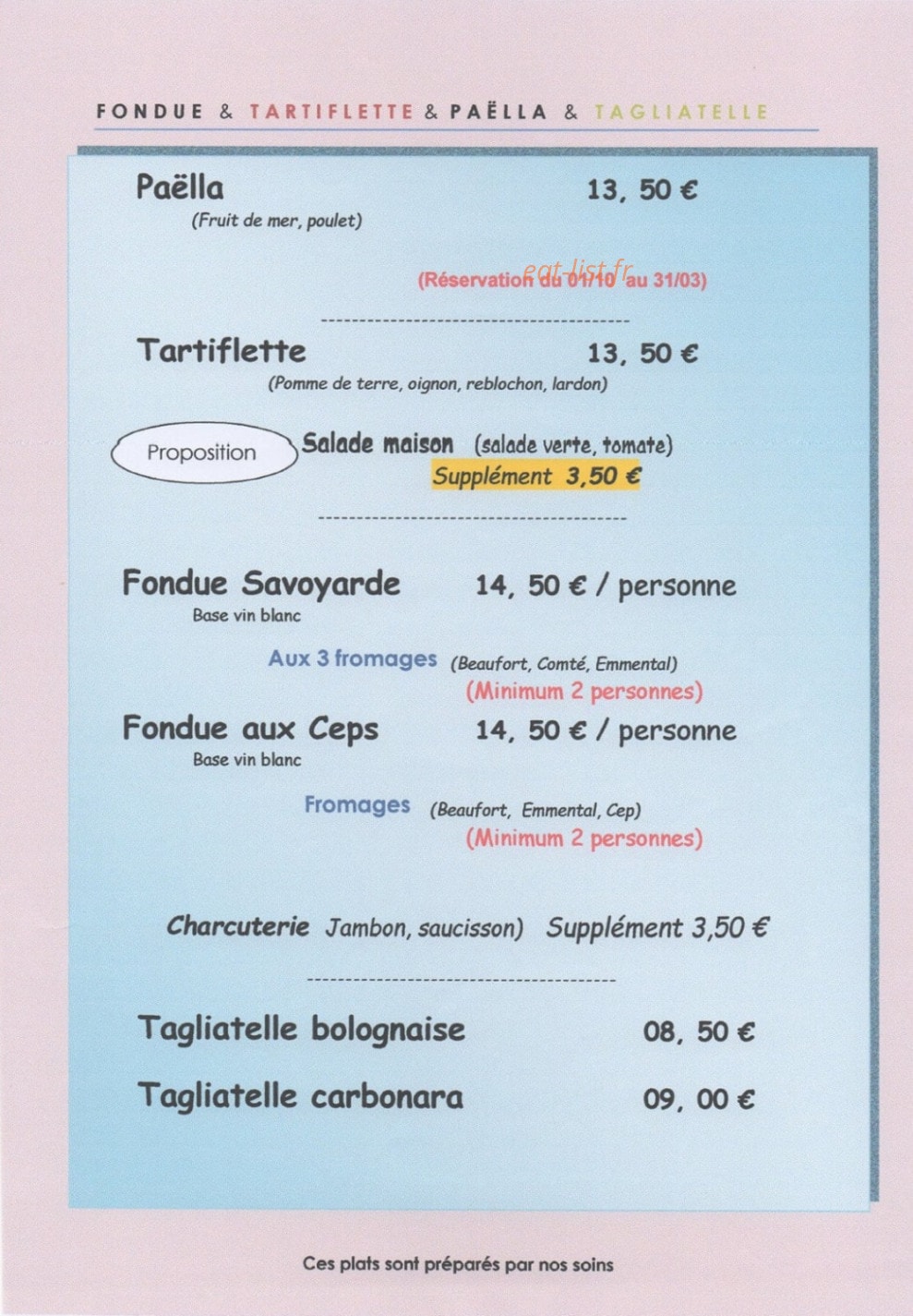Le Petit Chalet — carte page 8