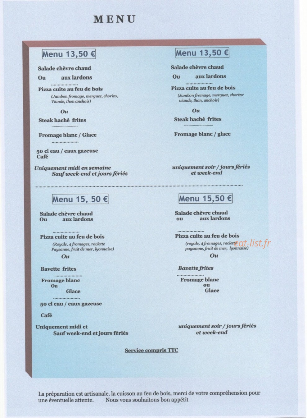 Le Petit Chalet — carte page 10