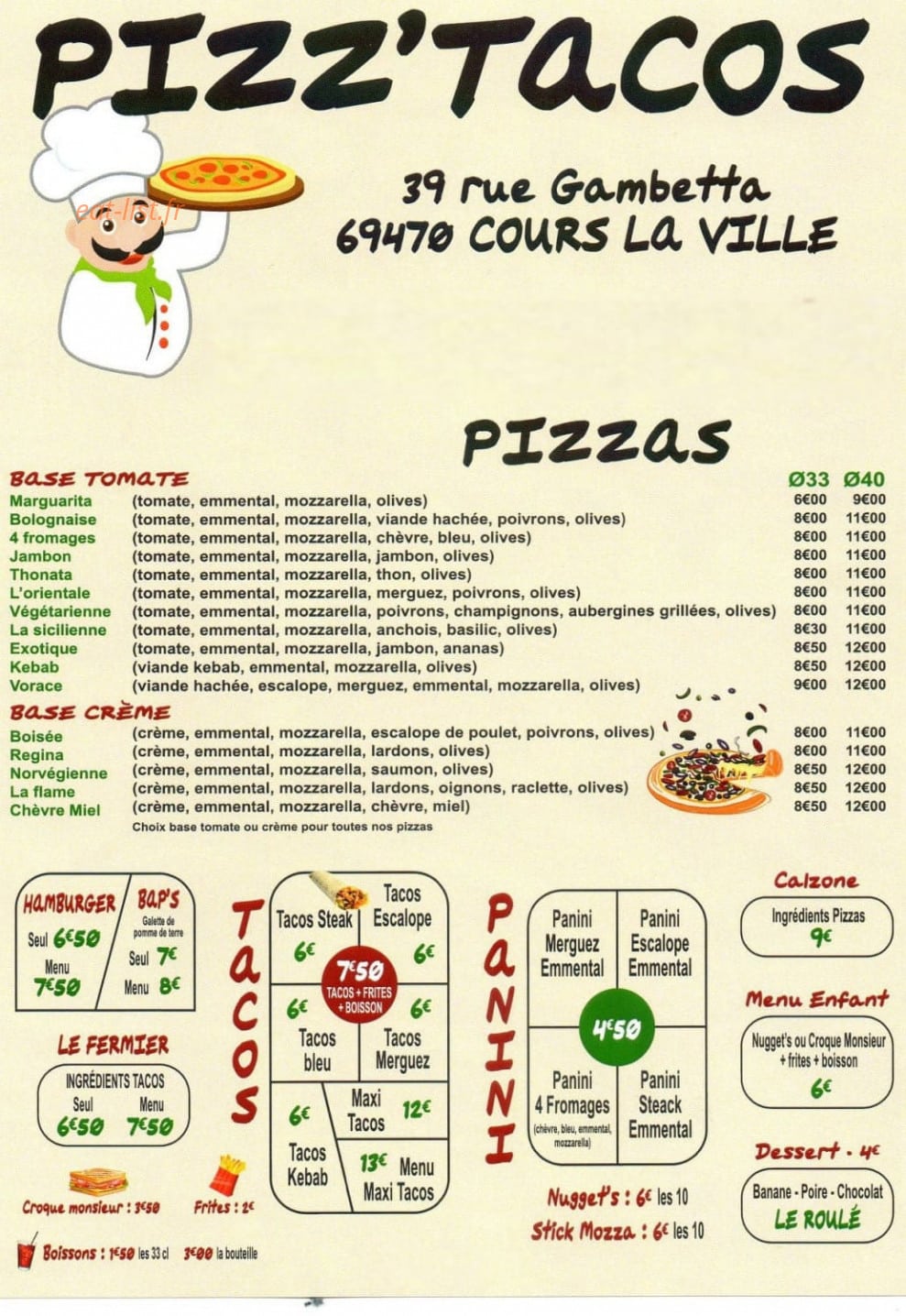Pizz'tacos — carte page 1