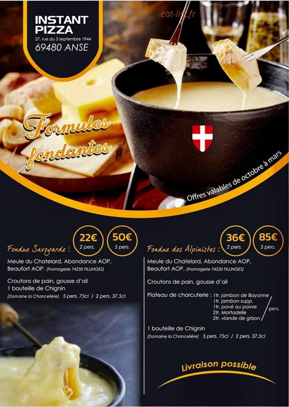 Instant Pizza — carte page 1