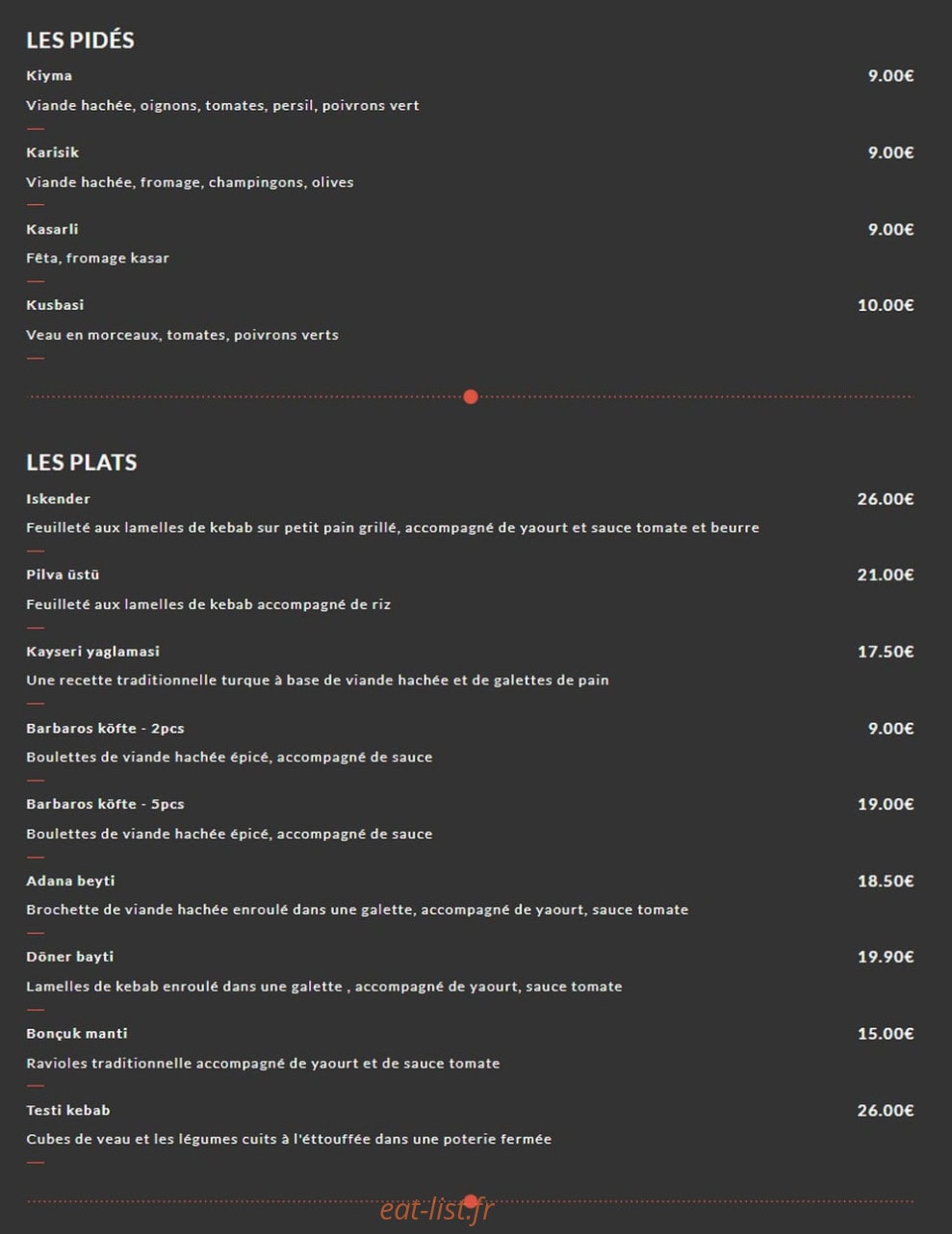 Barbaros restaurant — carte page 2