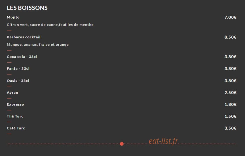 Barbaros restaurant — carte page 4