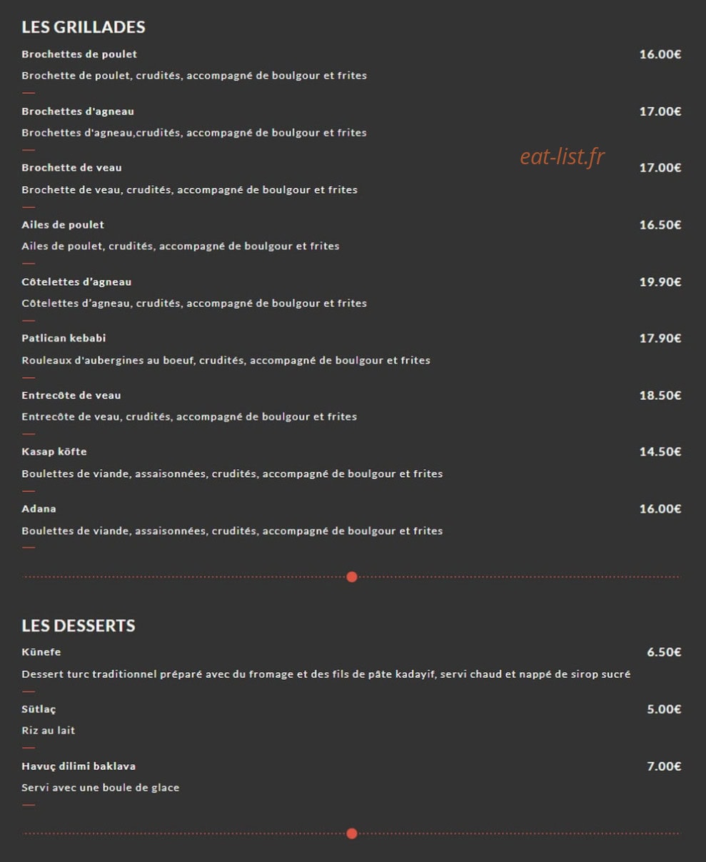 Barbaros restaurant — carte page 3