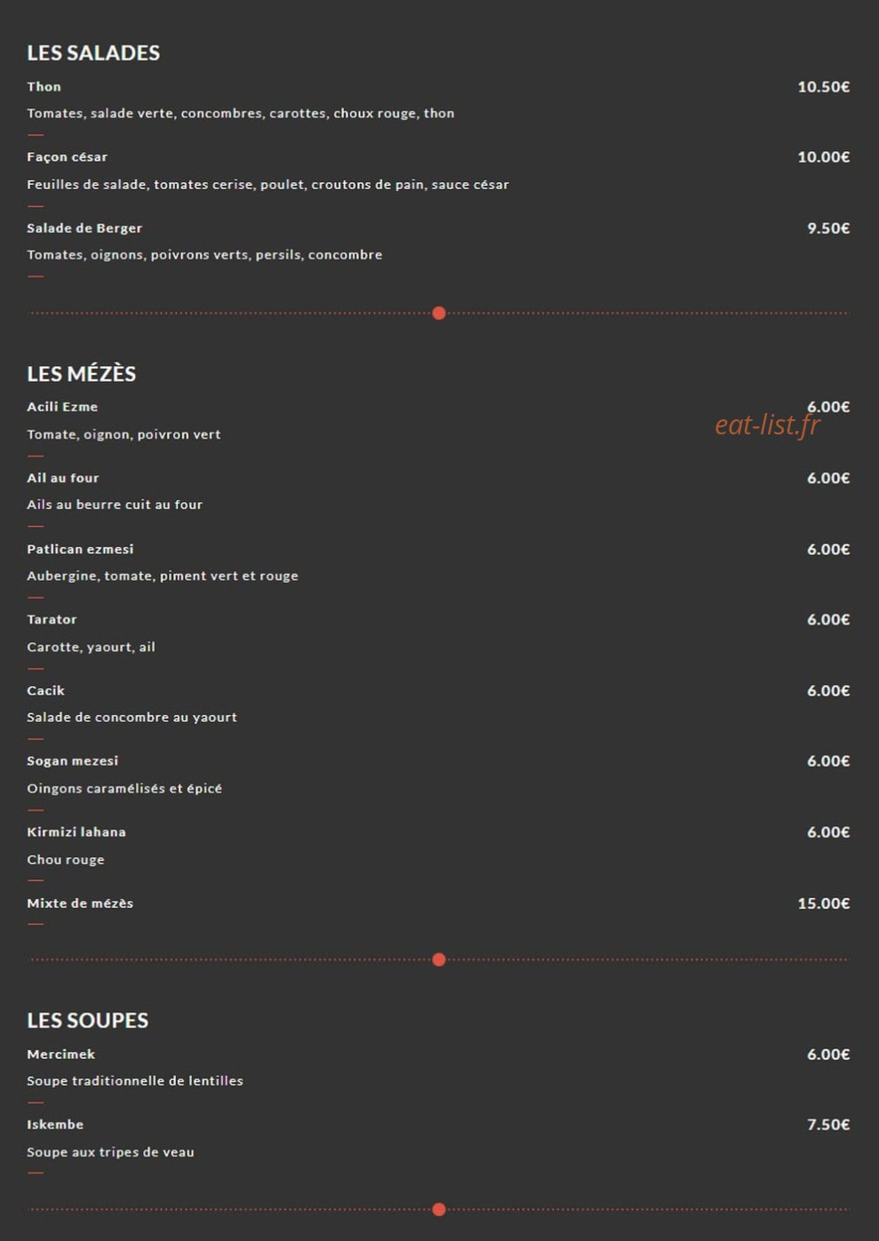 Barbaros restaurant — carte page 1