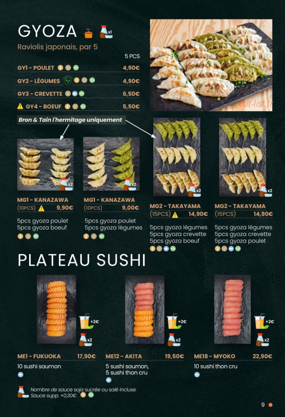 Kajirō Sushi — carte page 9