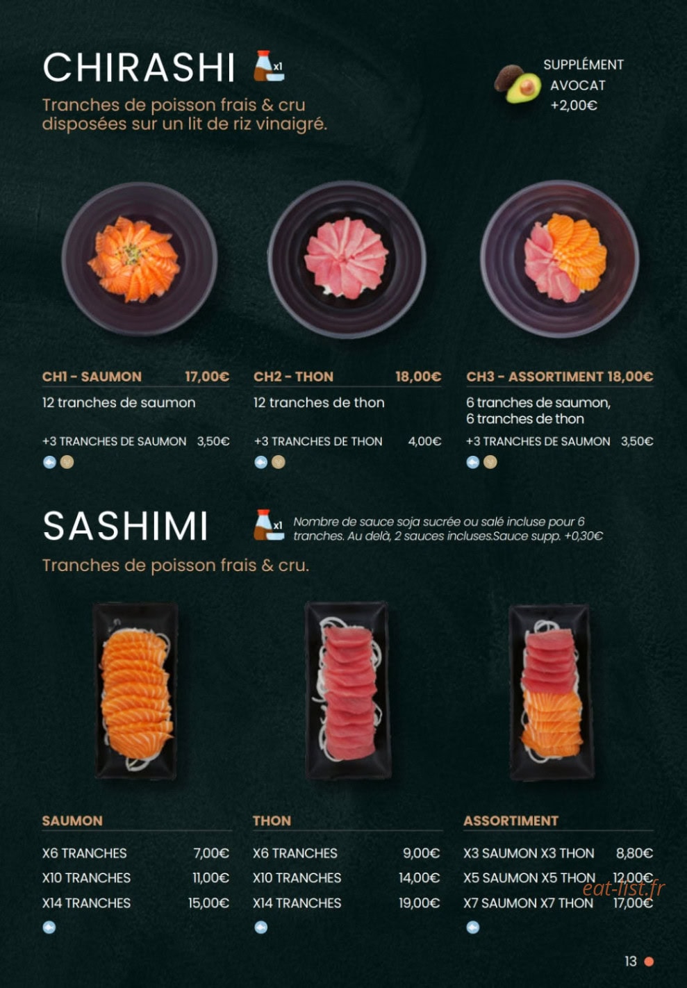 Kajirō Sushi — carte page 13