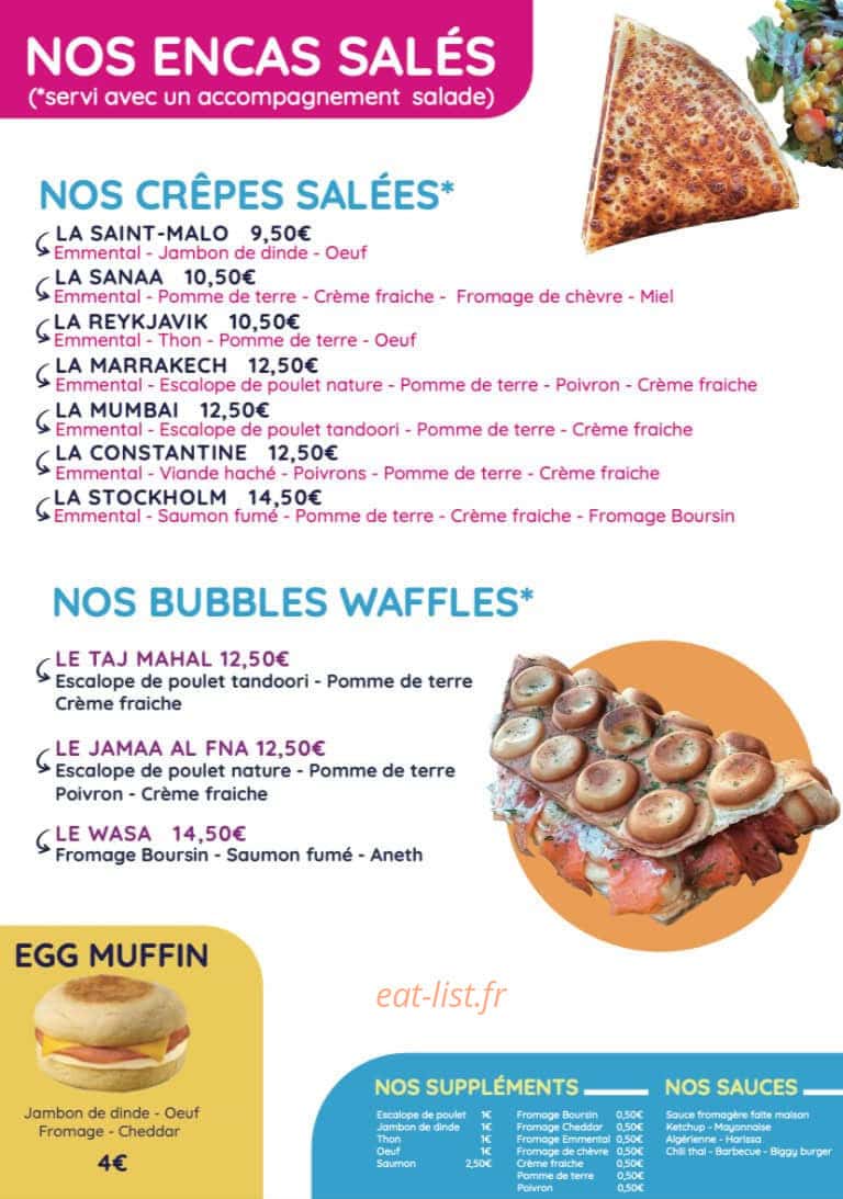 Le bar à dessert — carte page 1