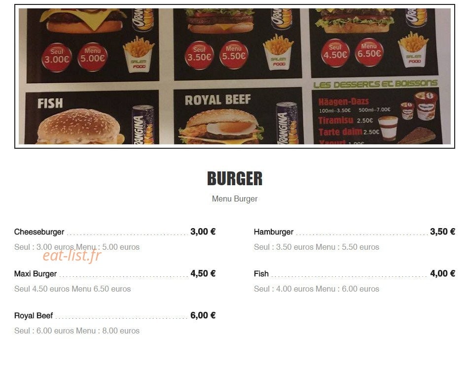 Salem Food — carte page 1