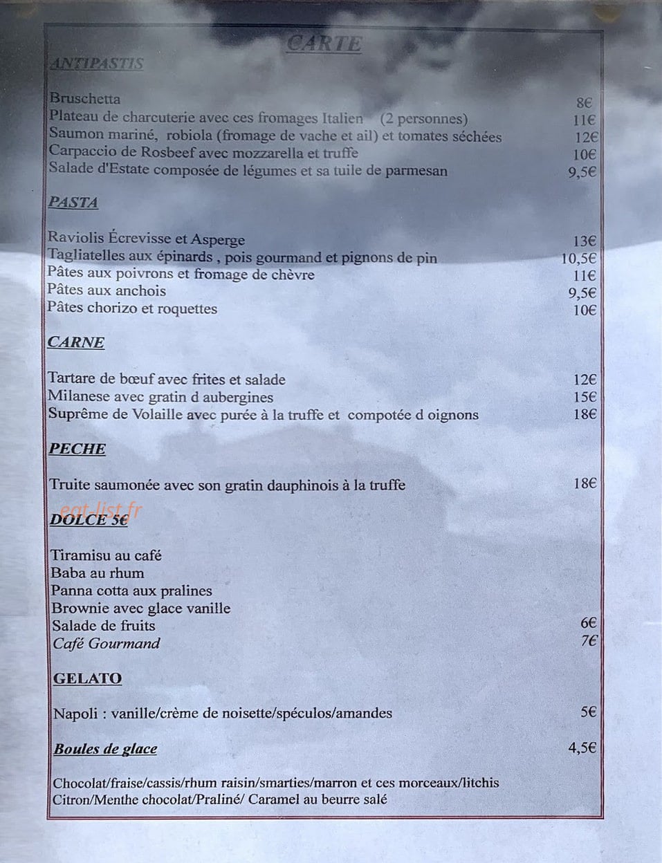 Chez Pasquale & Sof — carte page 1