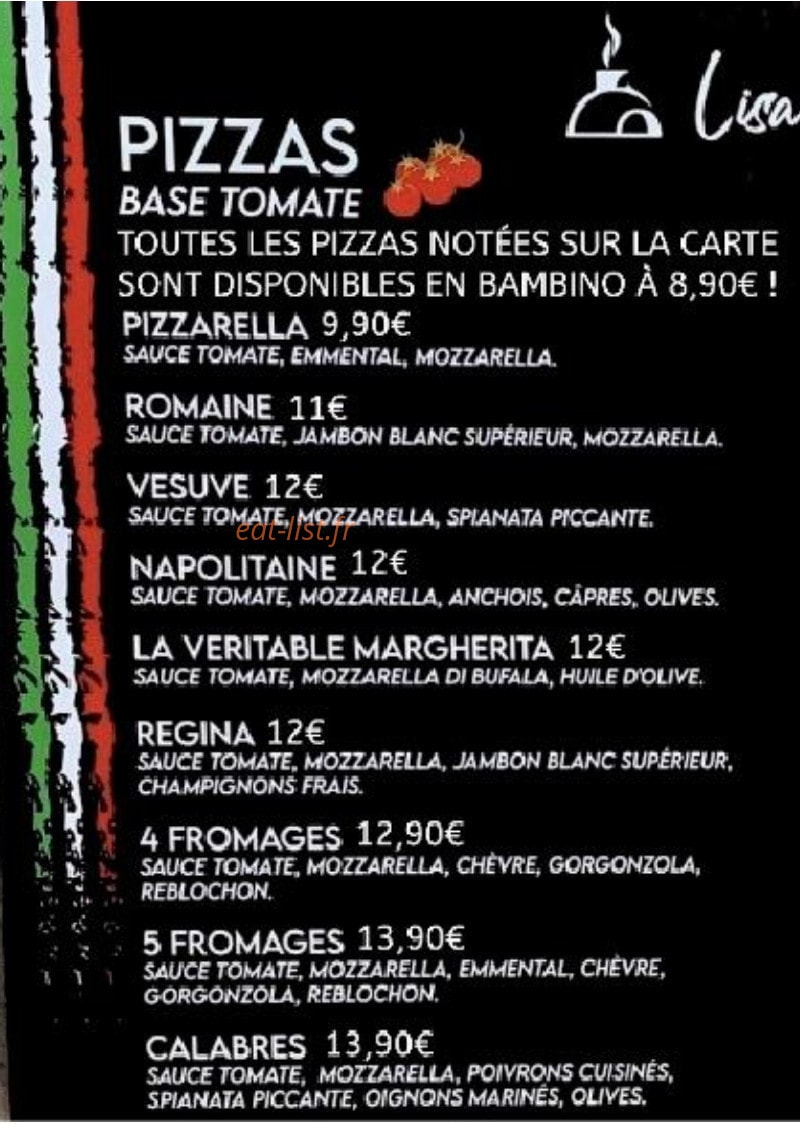 Lisa Pizza — carte page 1