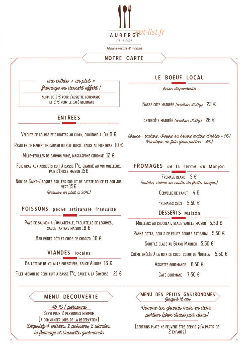 Auberge de la côte — carte page 1
