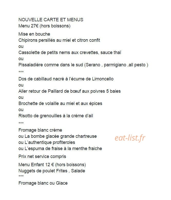 Restaurant Le Manoir — carte page 1