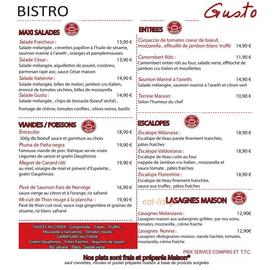 Bistro Gusto — carte page 2