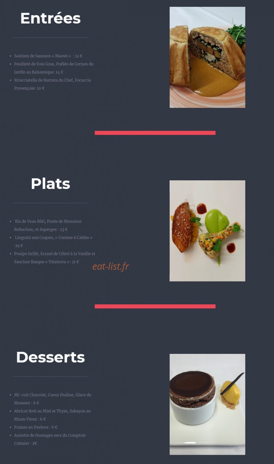 L'atelier des Bistronomes — carte page 1
