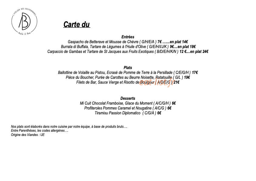 L'atelier des Bistronomes — carte page 2