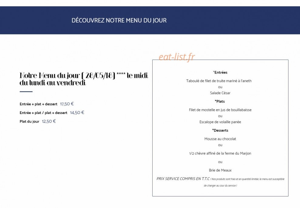 Le bistrot du cap — carte page 1