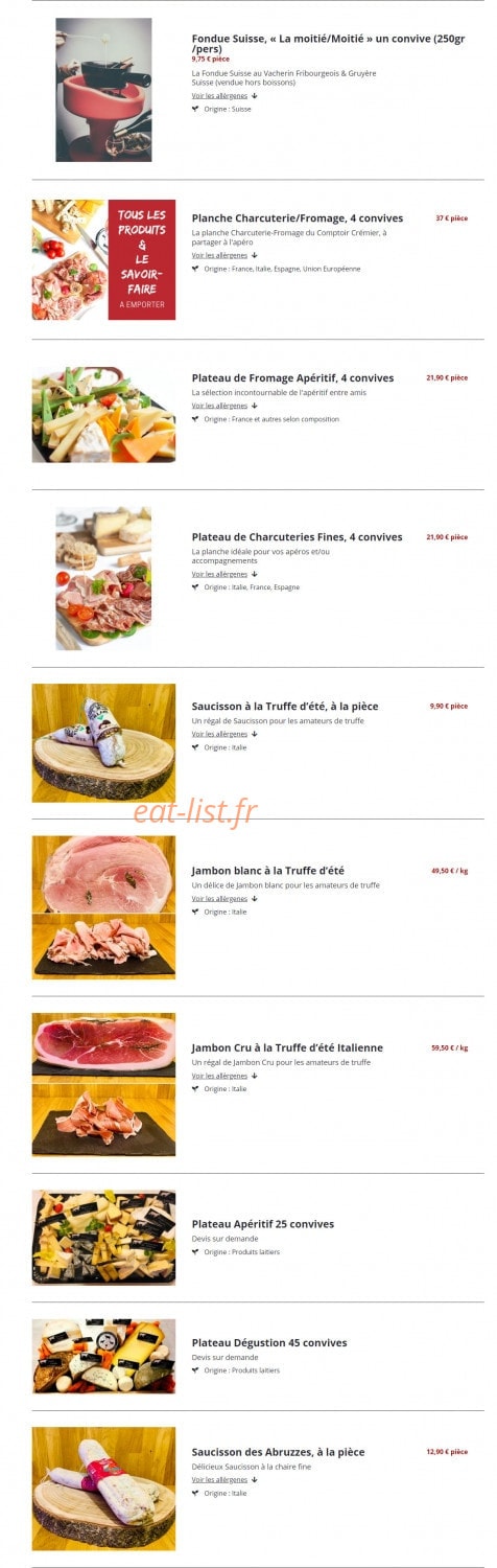 Le Comptoir Crémier — carte page 5