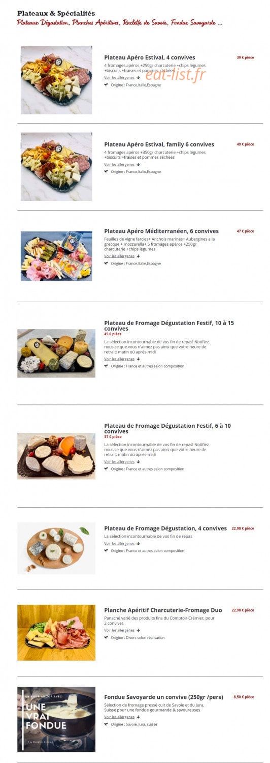 Le Comptoir Crémier — carte page 4