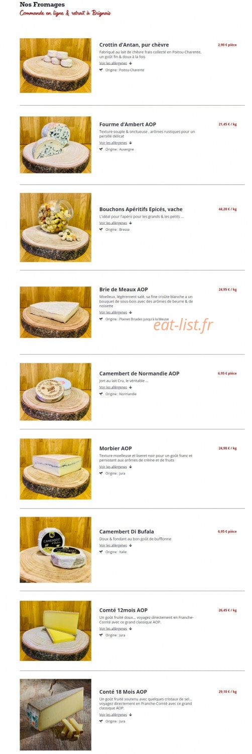 Le Comptoir Crémier — carte page 1