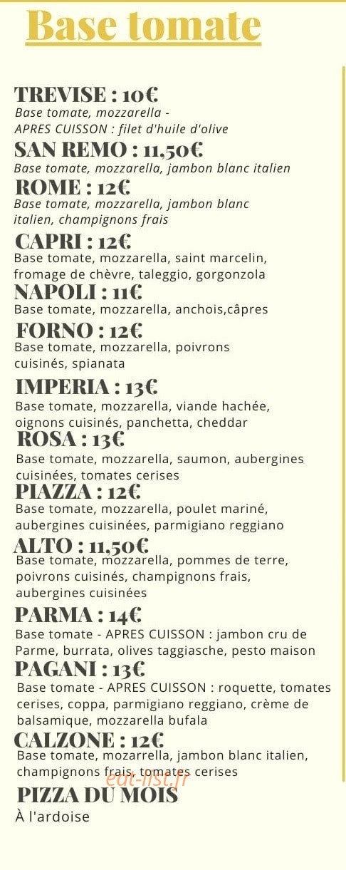 Impasto Pizza — carte page 1
