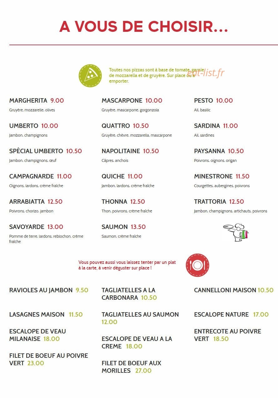 La Trattoria — carte page 1